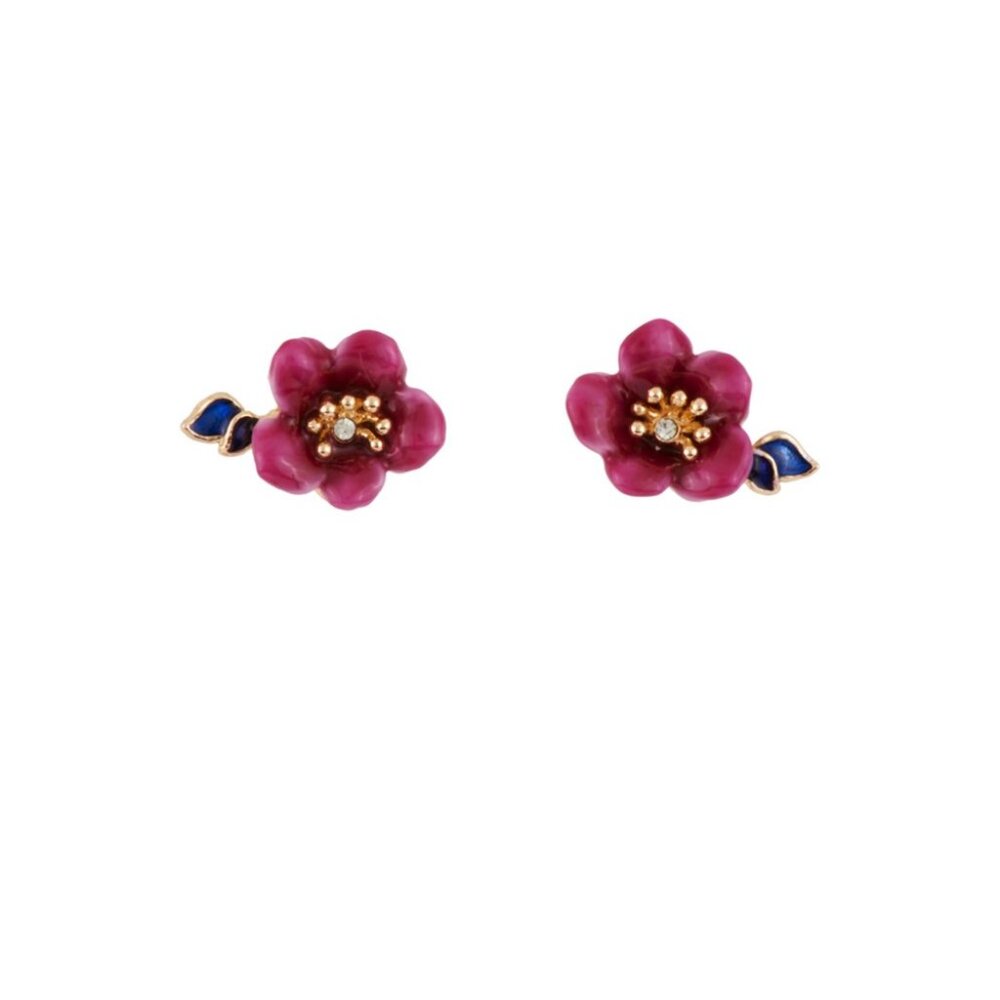 Les Nereides Clarte Nocturne Burgundy Flower Stud Earrings